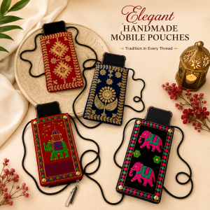 Handmade Embroidered Mobile Sling Pouch for Women | Ethnic Crossbody Phone Bag with Adjustable Cord Strap for Travel & Daily Use (7 x 4 Inches | 1 Pc)