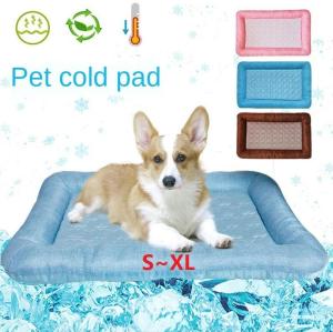 ใหม่แผ่นปูรองเสื่อทำความเย็นสัตว์เลี้ยงผ้าลินินขนาดไม่ลื่น สามารถซักได้เสื่อกรงสุนัขขนาดกลางและเล็กขนาด