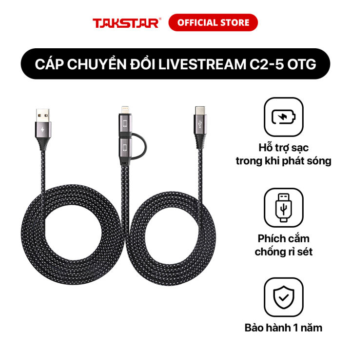 Cáp dữ liệu Livestream OTG Takstar C2-5 Hỗ Trợ Sạc, Chất Liệu Nhôm ...