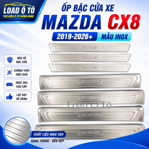 Ốp Bậc Cửa Nẹp Bước Chân Trong Ngoài Xe Mazda CX8 2026-2019 Chất Liệu Inox Cao Cấp