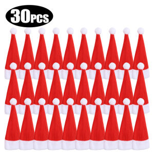 30Pcs Mini Santa Claus Hat Wine Bottle Covers Ornament Red Velvet Lollipops Caps Christmas Tableware Holder Bag New Year Xmas Party Decor