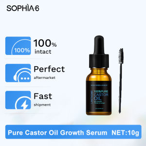 Pure Castor Oil Hair Growth Eyelash Essential Oil Eyelashes Eyebrow Growth Serum 10ml Original Natural Organic Castor Oil Scalp Serum for Boosted Hair Growth Fast Powerful Effective Essence Serum Essential Oil Hair Care Treatment (Contains brush)
