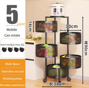 360° Swivel Kitchen Shelf Kitchen Organizer with Wheels Round Vegetable Organizer Outdoor Trolley Space Savers
