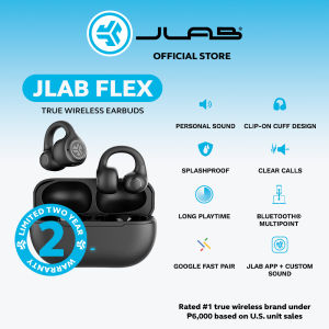 JLab Flex Open Earbuds Teal Clip-on Cuff Design Wireless Open-Ear Audio Freedom Effortless Fit Safe Listening Bluetooth Multipoint Customize with The App