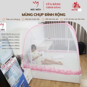 Màn Chụp  Mùng Chụp Cao Cấp Mộc Miên - Trắng Viền Hồng Hoạ Tiết Hoa Lá ( Hà Nội )