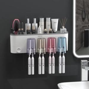 Toothbrush storage rack no punching mouthwash cup brush cup wall mounted toilet wall mounted storage box dental jar set