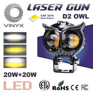 Lampu Sorot Tembak Laser Gun Mini LED D2 Owl Motor Mobil 20Watt 2 Warna Putih Kuning 20W 20 Watt Lasergun