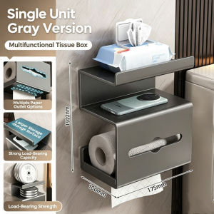 DewyBabe Wall Mounted Tissue Box Drill Free Toilet Paper Holder 3 Layer Dispenser Storage Shelf