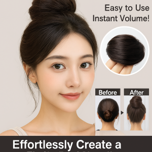 Real Hair Bun Ring Fluffy Wig Piece Natural Hair Band Free Eyebrow Pencil Elastic Straight Hair Ring Daily Commuting Hair Tool低扎丸子头假发发圈