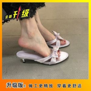 [Free Shipping] Bowknot Sandals With A Skirt Purple For Women Outdoor Wear 2026 Summer New Collection Open-Toe Stiletto Heels