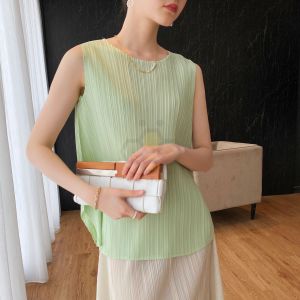 ▬๑ 2512 One Size Summer Pleated Ins Style Large Size Loose Casual All-Match Sleeveless Thin T-Shirt