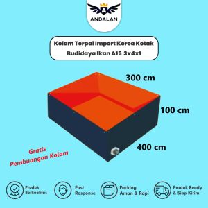Kolam Terpal Kotak Bahan Korea A15 Budidaya Ikan 4x3x1 400x300x100