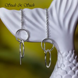 [Studs & Such] 925 Silver Fashionable Double Circle Threader Earrings