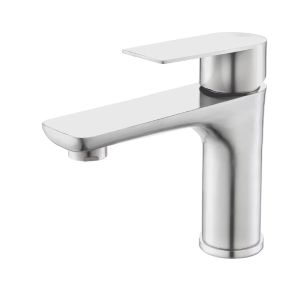 Brushed/Gray Bathroom Sink Faucet Hot and Cold Mixer Faucet Countertop Mount 304 Stainless Steel Single Handle Faucet
