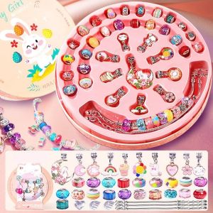 Hộp Set làm sâu hạt cườm đồ chơi handmade DIY Charm mèo thỏ vòng tay DIY Thỏ Hoa Anh Đào/Mèo 37 chi tiết cao cấp.