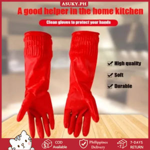 COD【Local Deliver】38CM Anti-Backflow Rubber Household Gloves Non-Slip Wear-Resistant Kitchen Cleaning Laundry Car Washing Gloves