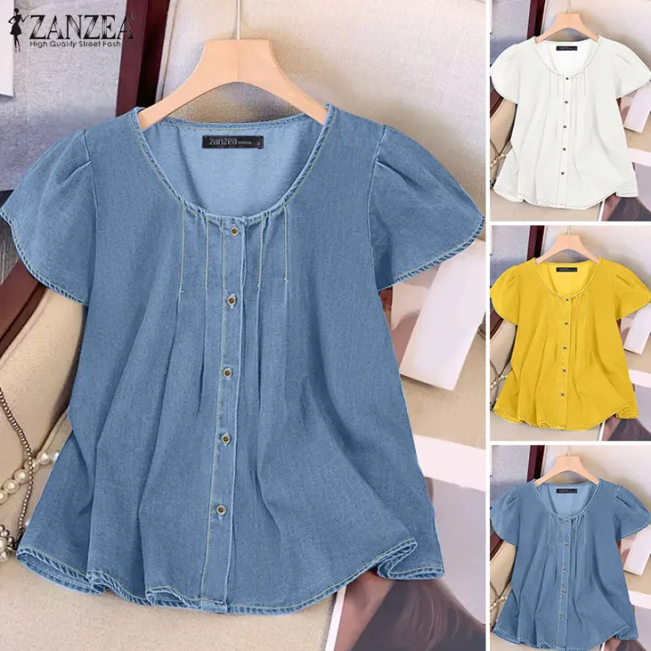 ZANZEA%20Women%20Fashion%20Crew%20Neck%20Shirt%20Button%20Up%20Raglan%20Sleeve%20Pleated%20Solid%20Color%20Top%20#0616%20-%20Image%204