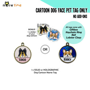 MeowTime: Dog Name Tag with Cartoon Face in many Breeds