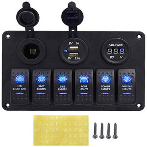 12-24V 5 Pin Marine Boat RV Ignition Toggle Rocker Switch Panel LED Voltmeter Dual USB Charger Adapter Socket