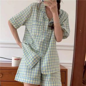 LZD  Japanese Cartoon Crayon Xiaoxin Same Pajamas Womens Summer Short Sleeve Shorts Cardigan Cartoon Student Homewear Suit