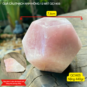 Thạch Anh Hồng 12 Mặt Tự Nhiên - Quả Cầu Phong Thủy Vượng Khí Không Xử Lý (QC1403)