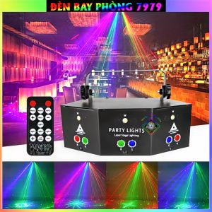 Đèn Laser 9 Mắt Led Chính Hãng Cảm Biến Nhạc Công Nghệ 3D Quét tia Chiếu Hình Dùng Cho Phòng Bay