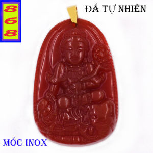 Dây chuyền phật Phổ Hiền Bồ Tát mã não đỏ 3.6cm - Phật bản mệnh tuổi Thìn Tỵ - Mặt size nhỏ - Tặng kèm móc inox - Mang lại may mắn bình an