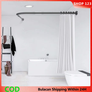 L-type 304 stainless steel bathroom pole composite pipe with retractable shower curtain pole 90-130cm