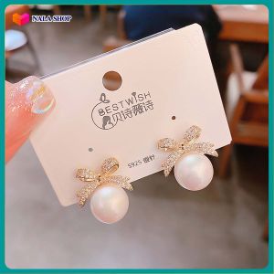 Bông tai ngọc trai nơ phối đá xu hướng mới đi biển - earrings for women bong tai bông tai nữ hàn quốc đi tiệc phụ kiện nữ bông tai cute giá rẻ khuyên tai dài CN443 bông tai nữ ngầu BSTKN - [NaLa Shop]