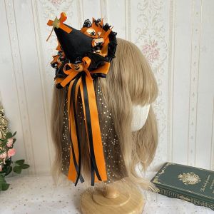 [Midnight store] Lolita Halloween accessories pumpkin color devil hairpin lolita orange black purple bat bow top hat