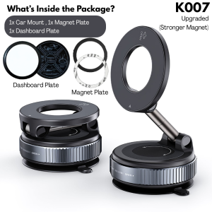 CASEKAKI K007 MAGNETIC 360 Rotatable Adjustable Zinc Alloy Car Mount Vacuum Suction Phone Stand Holder Silicone Strong Vacuum Adsorption Foldable Stand for iPhone Samsung Car Dashboard Glass Desk Bathroom