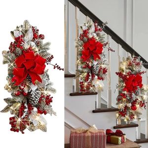 【In Stock+HIgh Quality】Cordless Prelit Christmas Swag Teardrop Swag Wreath Stair Swag Door Swag GarlandsChristmas Swag Wreaths For Front Door Holiday Wall Window Hanging Ornaments For Indoor Outdoor Home Xmas Decor