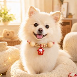 Universal pet collar for cats and dogs - Handmade pet jewelry - Cat and dog collar 招财猫宠物项圈猫狗通用可调节香樟木珠手工编织婚庆礼物饰品