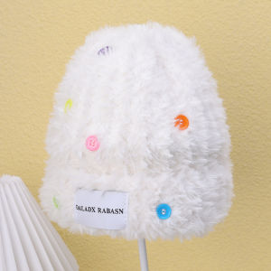 【♡Lovely girls house♡】Ins Y2k แฟชั่นผู้หญิงหมวกขนสัตว์ถักอเนกประสงค์พร้อมกระดุมสีตุ๊กตาผ้าที่อบอุ่นในฤดูหนาว Topi Bucket