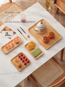 Multi-sizes Bamboo Crafted Plain Breakfast Serving Tray Platter Tea Tray Tableware