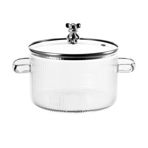 1.65L Glass Pot with Lid Cover Borosilicate Glass with Handle Multipurpose Heat-resistant Cooking Pot Pan Cookware