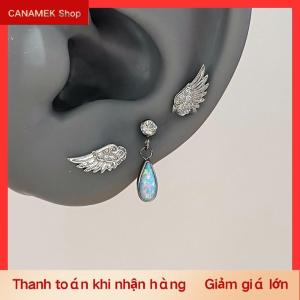 CS Cặp vợ chồng cổ điển sáng tạo đôi cánh thiên thần Stud Bông tai Phụ Nữ Punk Studs sinh nhật trang sức quà tặng