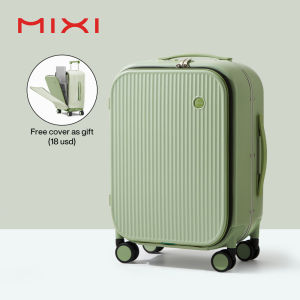 Mixi Front Opening Aluminum Frame Luggage Fashion Stripe Style Suitcase 18 Inches Business Boarding Case with Laptop Compartment 20 Inches Large Capacity Travel Carry-on Trolley Case Mute Universal Wheels TSA Lock M9270