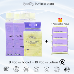 Essential Care 4-Ply Hypoallergenic Facial Tissue Multipack (110 Sheets x 8 Packs) with Unscented Scent & Lotion-Softened (30 Sheets x 10 Packs)