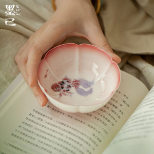 墨己花口陶瓷手绘兰寿鱼主人杯家用花口茶杯宽口功夫茶具品茗杯