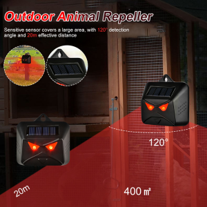 VOVA Outdoor Animal Repeller Solar Power Battery LED Flashing Light Dog Pet Bird Repellent 120° Sensor Waterproof for Garden Yarn