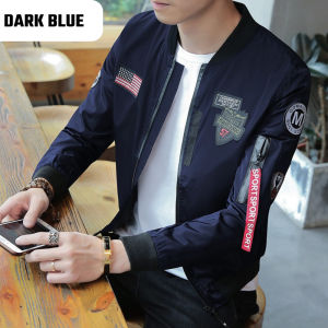 Men Bomber Jacket READY STOCK Korean Fashion Men Slim Fit Bomber Jacket Flag Patch Designs Sportswear Size M - 4XL【Premium Quality】Bomber Jacket Borong Malaysia 540046 - VIRENE COLLECTION