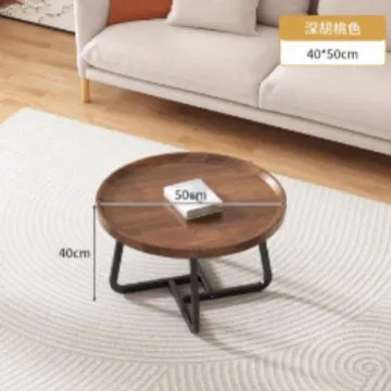 Round coffee table in walnut color for small apartments stylish balcony table for young people modern minimalist combination coffee table
