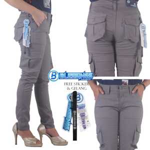 Celana Cargo Wanita Katun Twill Warna Cream Blessing