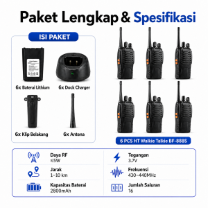 Garansi 10 Tahun Walkie Talkie HD BF-888S Jarak Jauh 10km(Max) 2800mAh HT Wlan UHF 2 Units Handy Talky Waterproof Portable With Charger