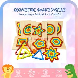 Puzzle Kayu Timbul Geometri: Mainan Edukatif Shapes Bentuk