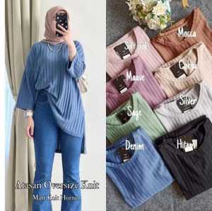 OVERSIZE TUNIK KENIT HORNET ATASAN TUNIK ATASAN WANITA LENGAN 7/8