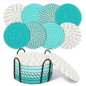 [SG] 8Pcs Cup Mug Stand Drink Coaster with Holder Cotton Woven Set Absorbent Coaster Insulation Coasters Placemat