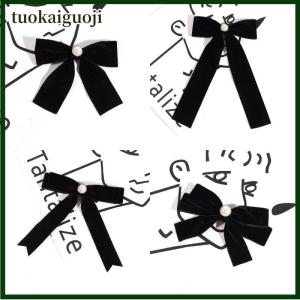 tuokaiguoji Fashion Black Velvet Bow Brooch Pearl Tie For Women Clothing Neckline Minimalist Decoration Ribbon Tie Jewelry Accessories
