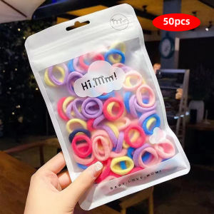 50 Pcs/Set Korean childrens rubber bands girls hair mini hair ropes towel rings hair accessories Kids Hair Band Hair Tie Black Colorful Disposable Rubber Band